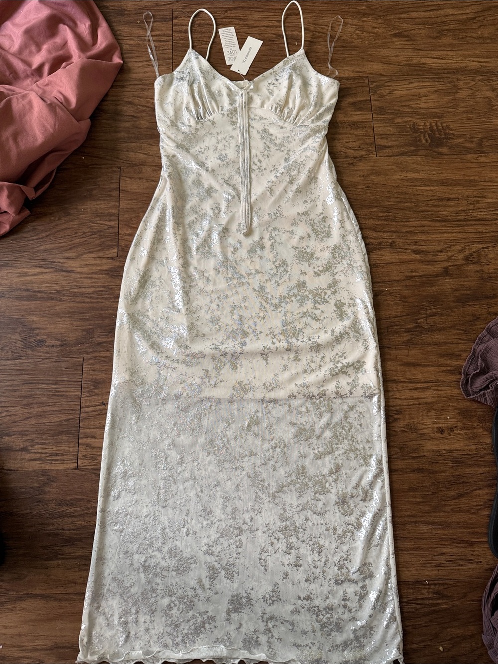 Mad Love White Satin Slip with Silver Metallic Detail